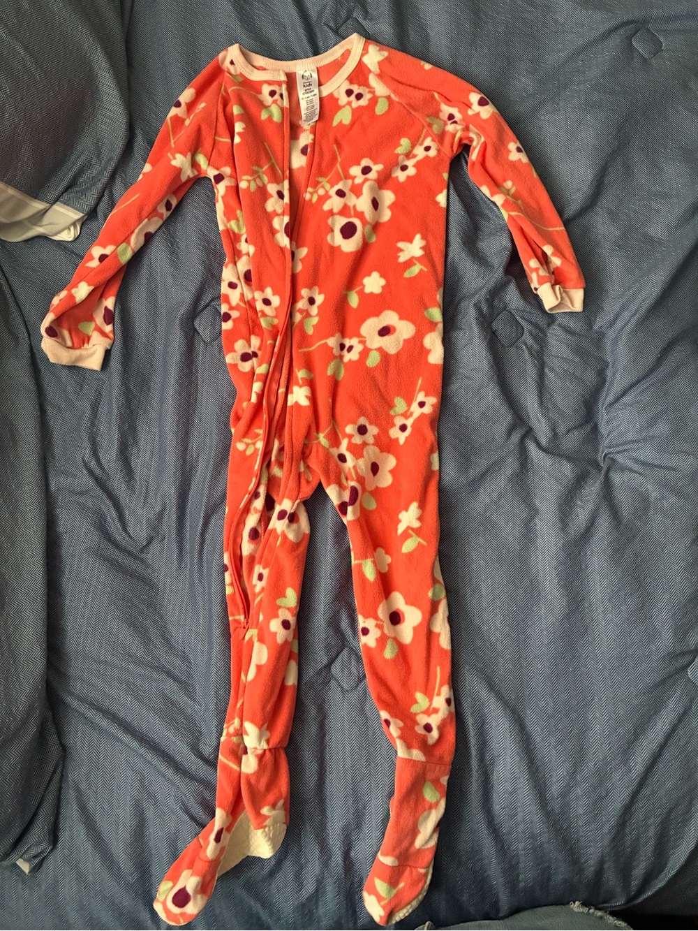 Girls' Coral Floral Fleece Footed Pajamas - Unbranded